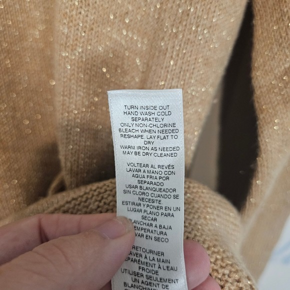 Chicos Cowl Neck Long Sleeve Sweater Metallic Thread Size 0 (S) Tan Gold - Picture 5 of 8